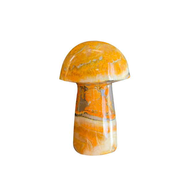 bumblebee jasper mushroom crystal stone carved hand handmade yellow striations natural genuine semiprecious gemstone rock figurine forestcore mushroomcore fairycore aesthetic
