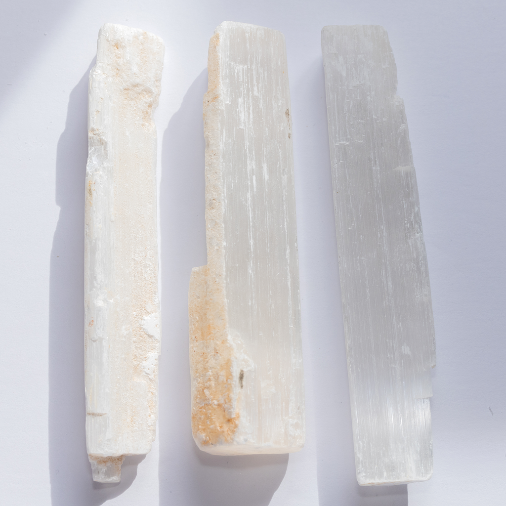 rough raw selenite crystal wand semiprecious crystals for protection cleansing crystals white natural stick bark