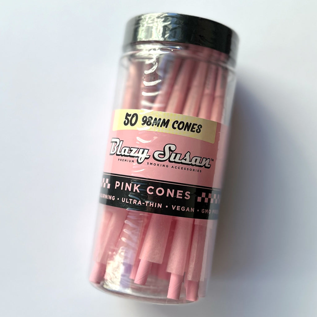 blazy susan pre rolled pink paper cones with filter board tip 98mm 50 count canister