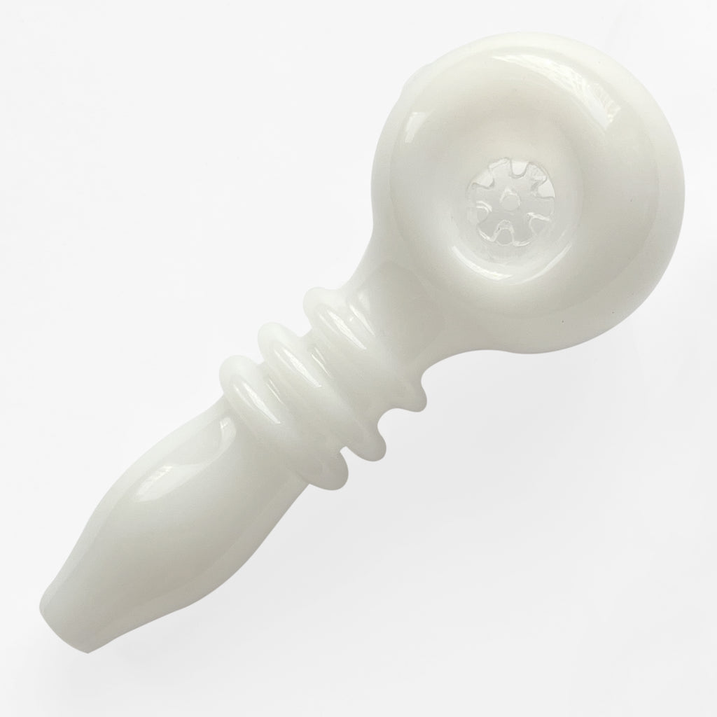 opaque white glass hand pipe with glass filter in the bowl 