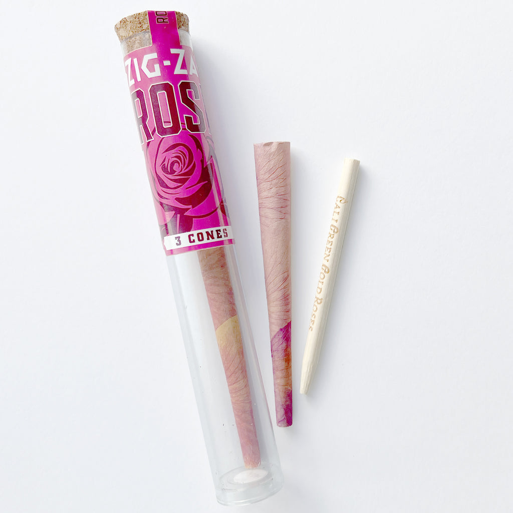 zig-zag pink rose petal cones rolling papers smoking packing stick pack of three in tube all natural tobacco free handmade buds for your bud